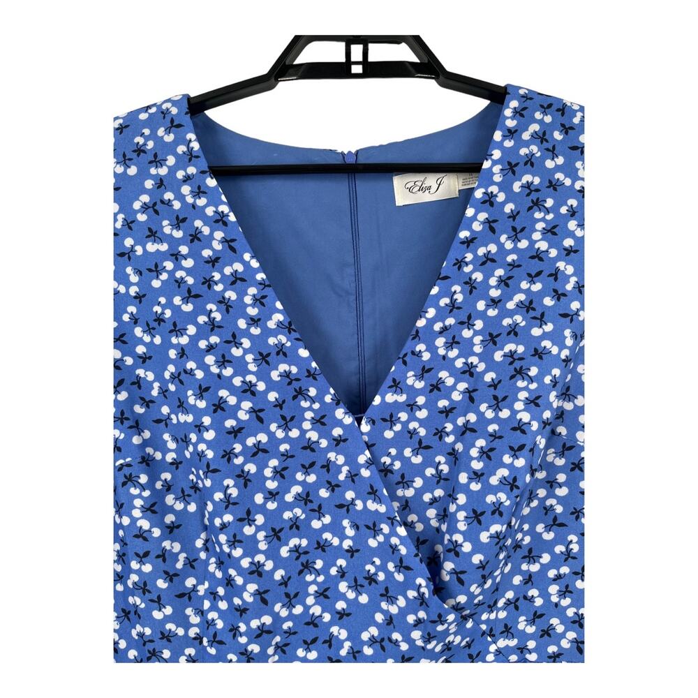 Eliza J Dress Floral Surplice neck long sleeve fit flare blue size 14 - Picture 7 of 11